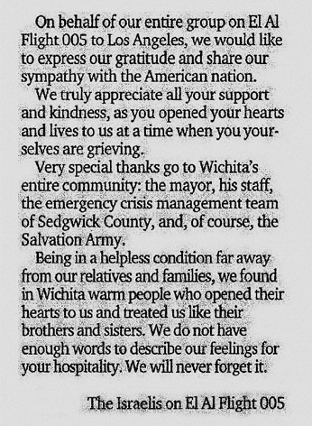 wichita eagle article about el al travelers