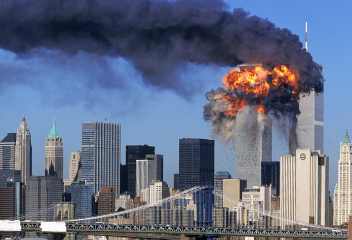 twin towers burning
