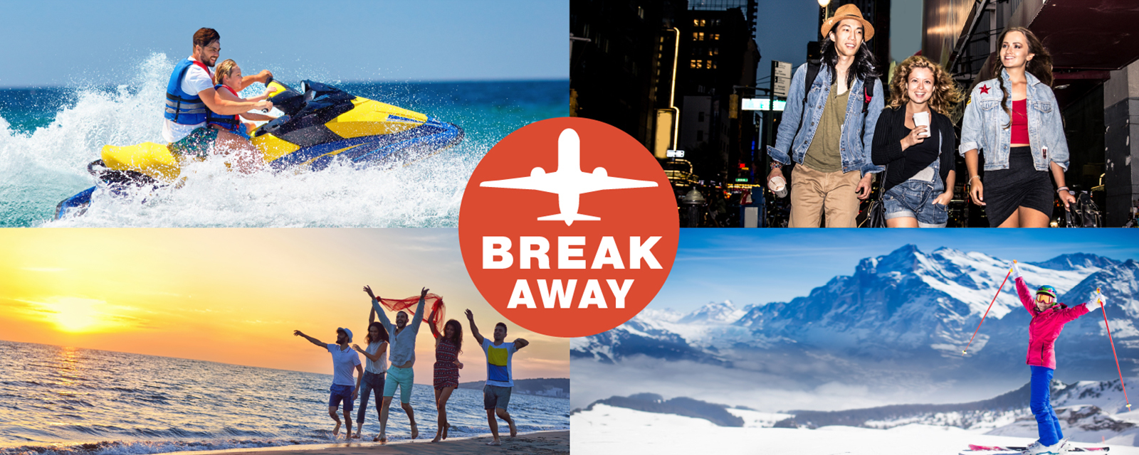 breakaway showing 4 destinations you can travel to